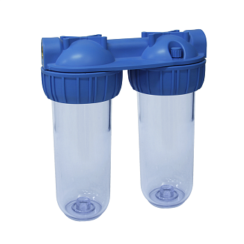 Фильтр магистральный двойной 10" х/в 1/2"   ключ, кронштейн, латун. вставки RISPA